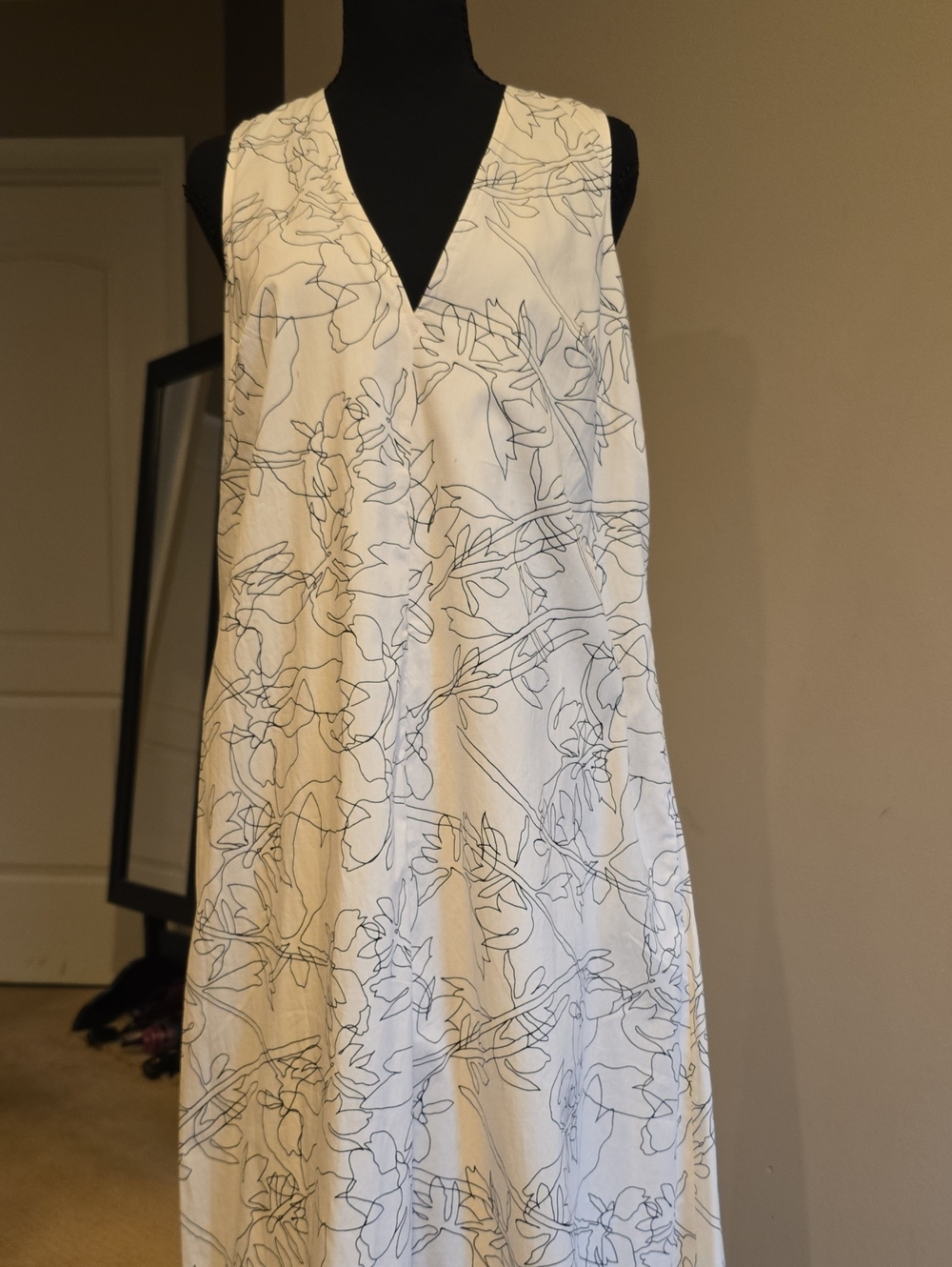 Calvin Klein Cream Maxi Dress with Gray Floral Line Print